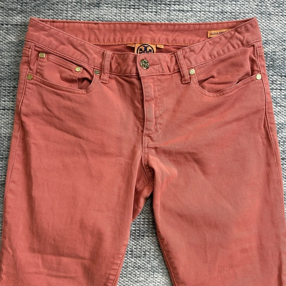 Tory Burch Alexa Crop Jeans Womens 29 32x25 Coral Orange Denim Stretch Pants - Picture 2 of 16
